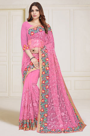 Taffy Pink Net Saree