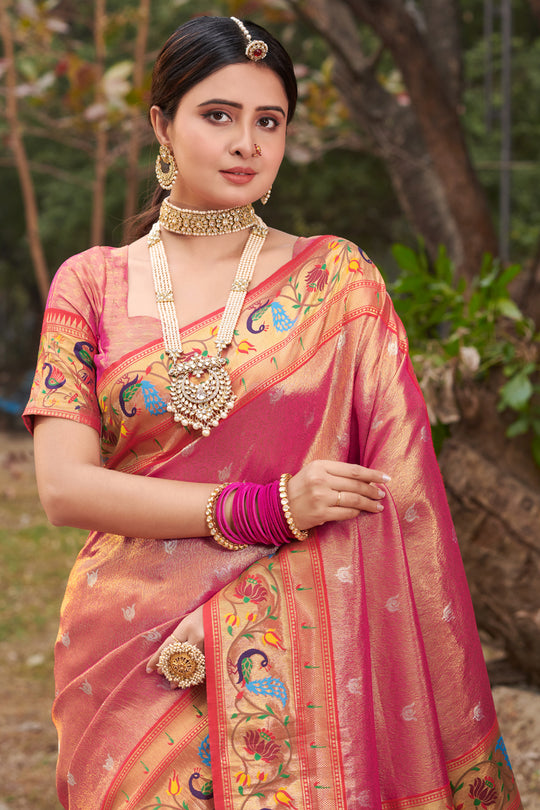 Taffy Pink Paithani Saree