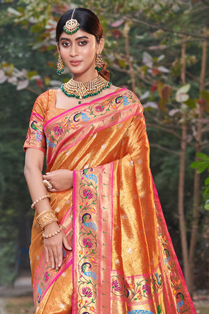 Shimmer Orange Paithani Saree