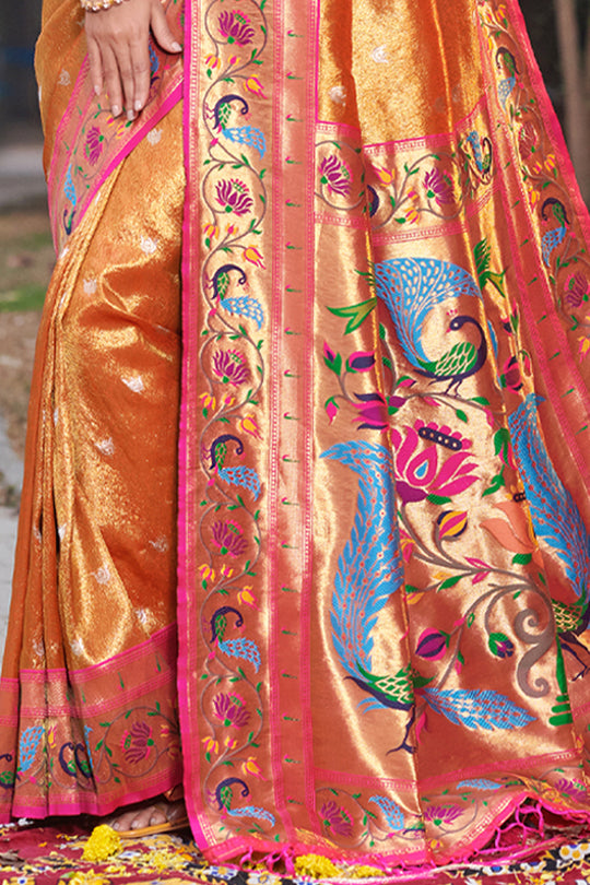Shimmer Orange Paithani Saree