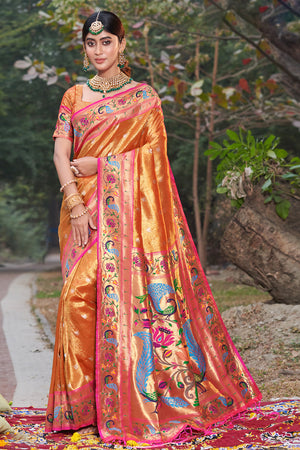 Shimmer Orange Paithani Saree