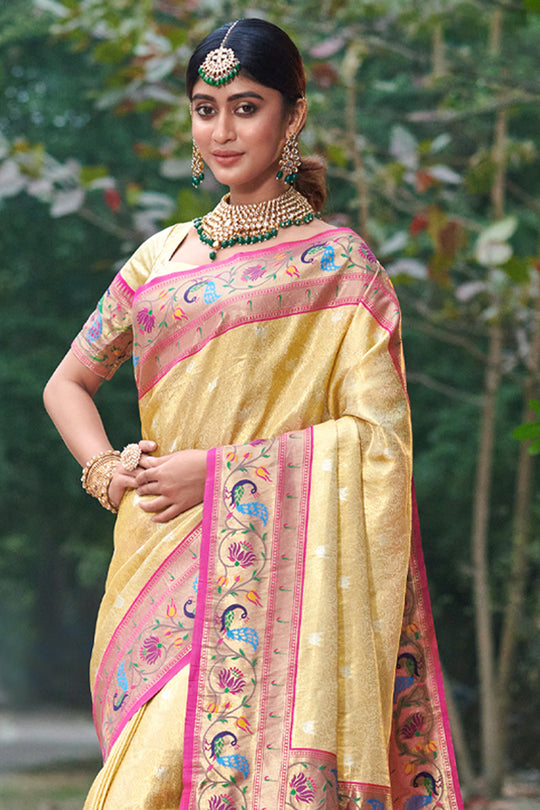 Pastel Cream Paithani Saree