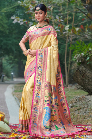 Pastel Cream Paithani Saree