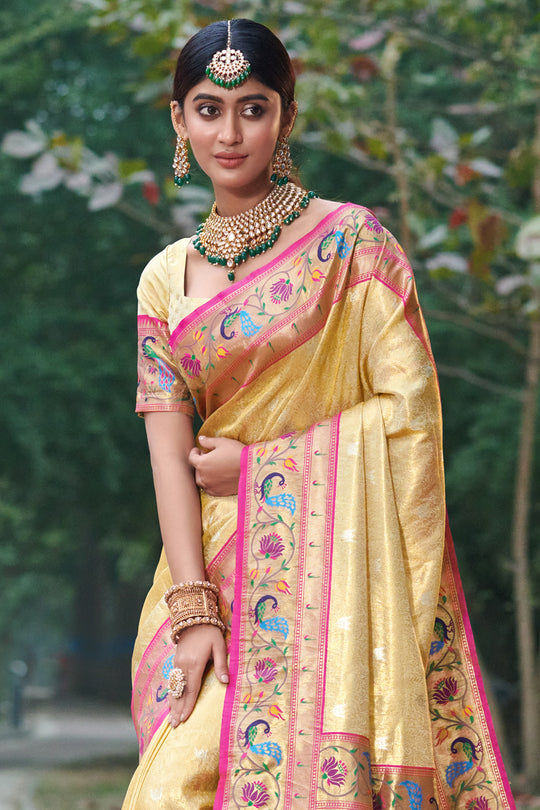 Pastel Cream Paithani Saree
