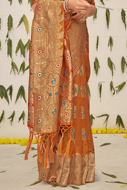 Bronze Brown Organza Saree
