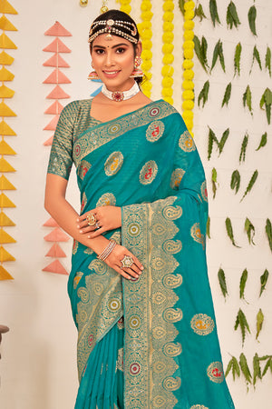Teal Blue Organza Saree