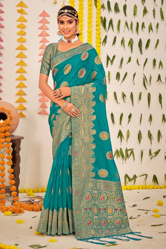 Teal Blue Organza Saree