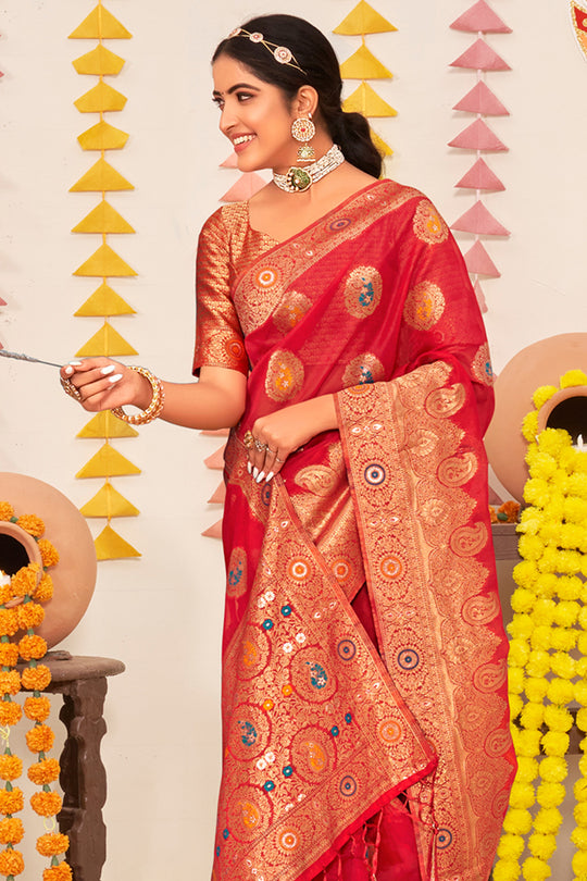 Tart Red Organza Saree