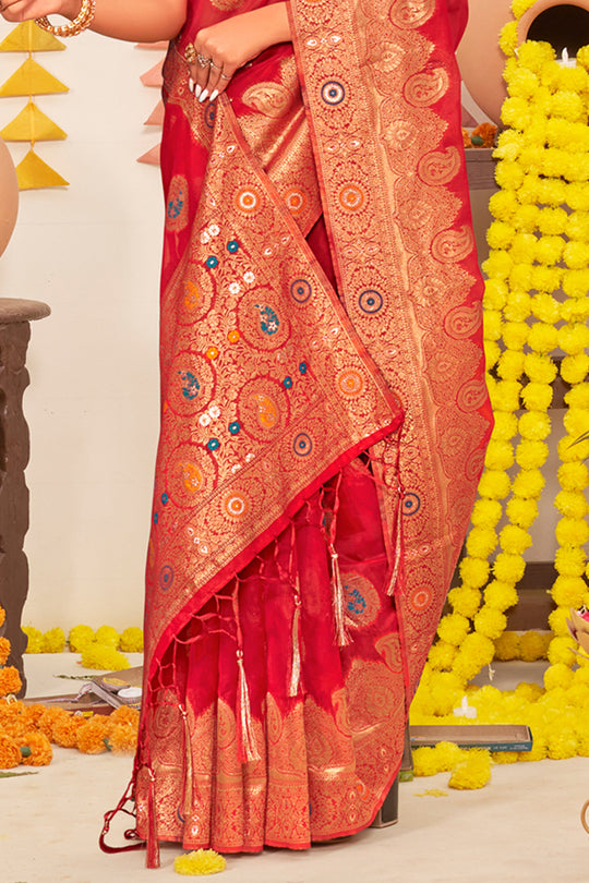 Tart Red Organza Saree