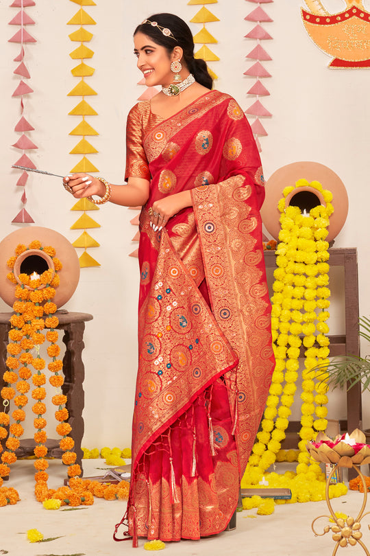 Tart Red Organza Saree