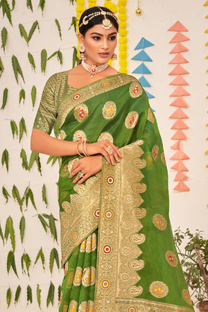 Forest Green Organza Saree