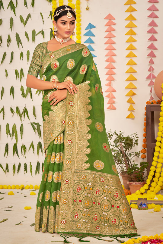 Forest Green Organza Saree