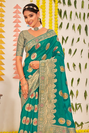 Teal Green Organza Saree