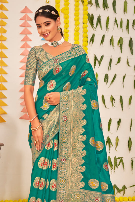 Teal Green Organza Saree