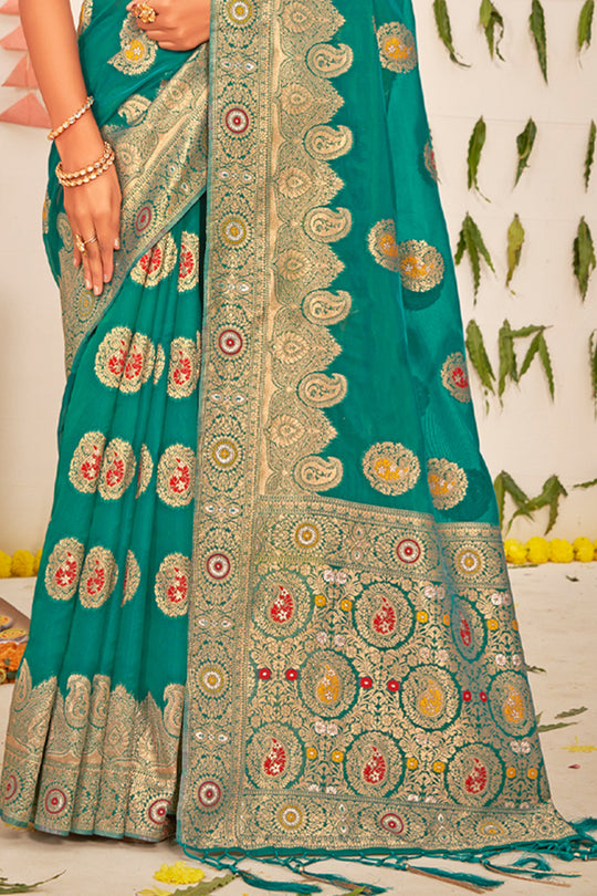 Teal Green Organza Saree
