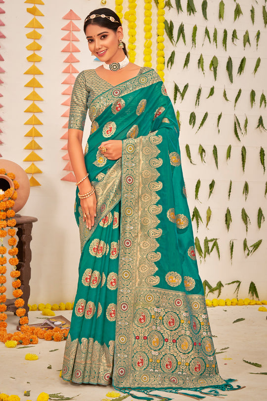 Teal Green Organza Saree
