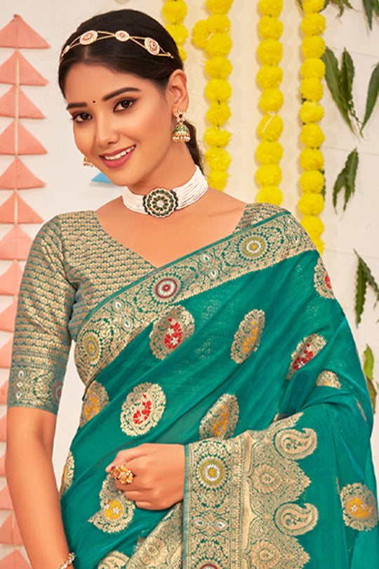 Teal Green Organza Saree