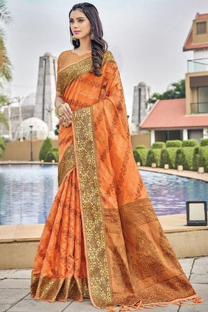 Amber Orange Organza Saree