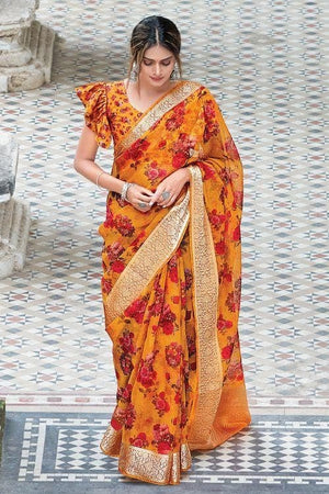 Amber Yellow Organza Saree