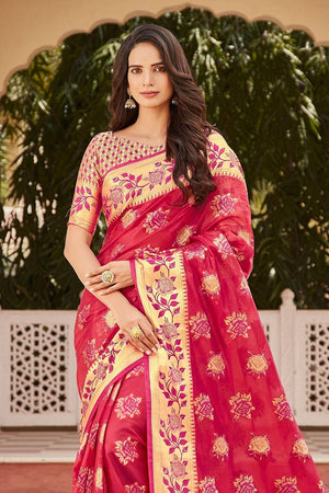 Apple Red Organza Saree