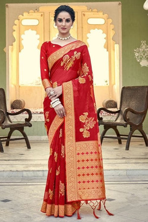 Apple Red Organza Saree