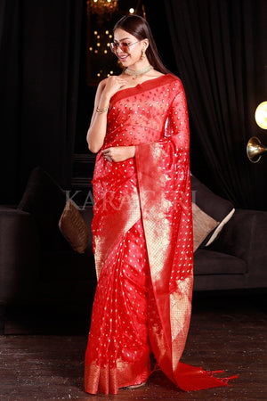 Apple Red Organza Saree