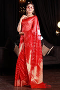 Organza Saree Apple Red Organza Silk Saree saree online