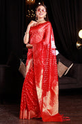 Organza Saree Apple Red Organza Silk Saree saree online
