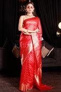 Organza Saree Apple Red Organza Silk Saree saree online