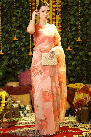 orange organza saree