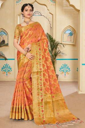 Apricot Orange Organza Saree