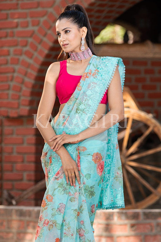 Organza Saree Aqua Blue Organza Saree saree online
