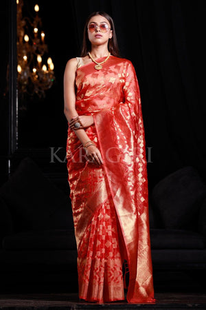 Bittersweet Peach Organza Silk Saree