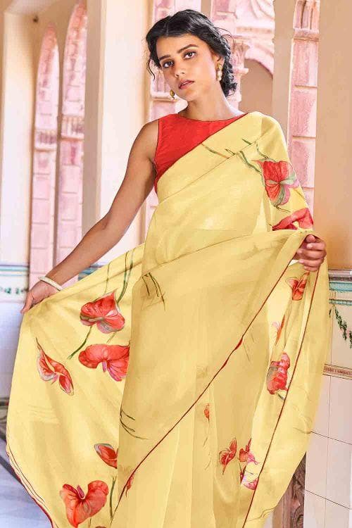 Blonde Yellow Organza Saree