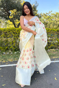yellow organza saree
