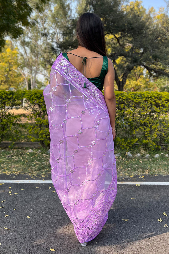 Bright Lilac Purple Organza Saree