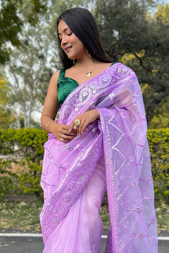 Bright Lilac Purple Organza Saree