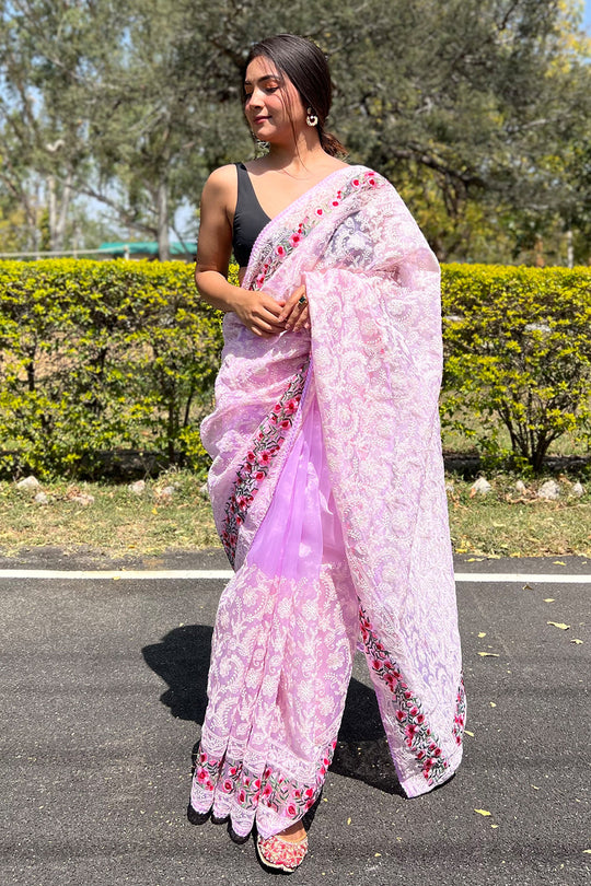 purple organza saree