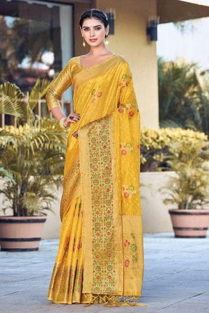 Bright Yellow Organza Saree
