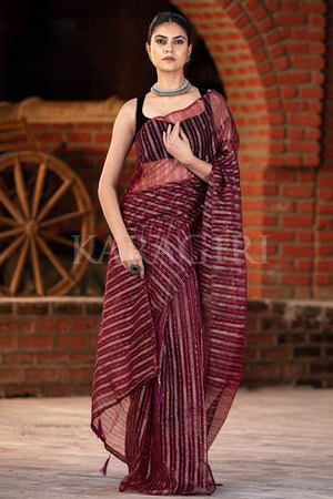 Burgundy Maroon Organza Saree