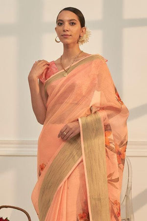 Butternut Squash Peach Organza Saree