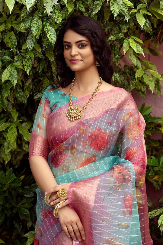 floral organza saree