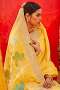 yellow organza saree