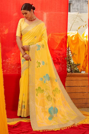 Canary Yellow Organza Saree