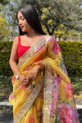 yellow organza saree