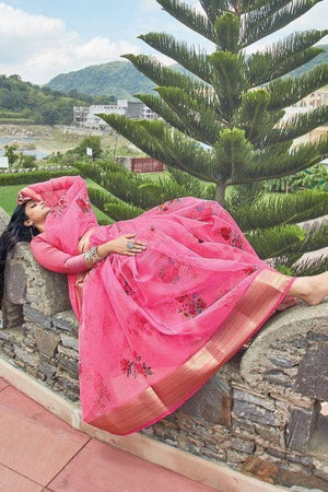 Candy Floss Pink Organza Saree
