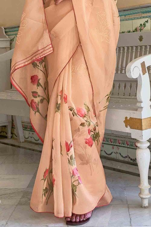 Cantaloupe Orange Organza Saree