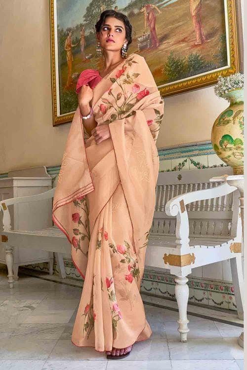 Cantaloupe Orange Organza Saree