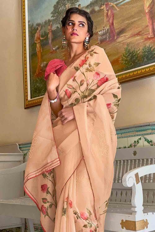 Cantaloupe Orange Organza Saree