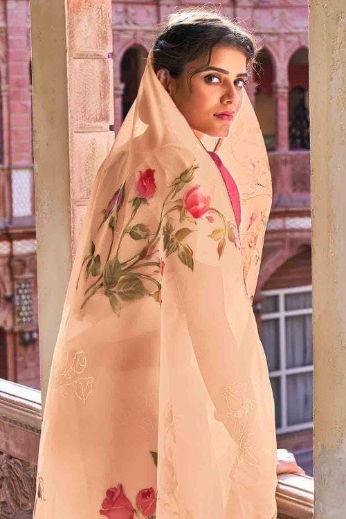 Cantaloupe Orange Organza Saree